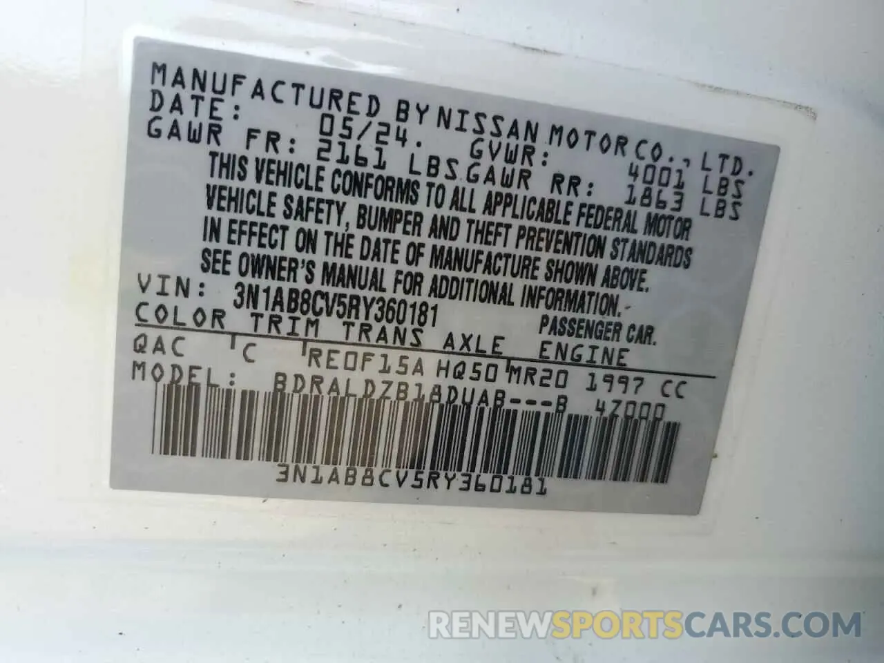 12 Photograph of a damaged car 3N1AB8CV5RY360181 NISSAN SENTRA 2024