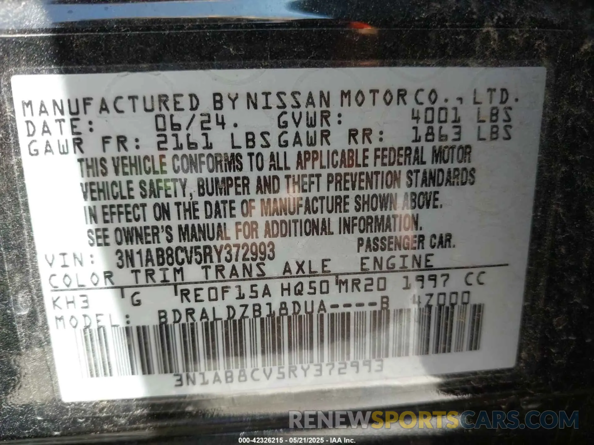 9 Photograph of a damaged car 3N1AB8CV5RY372993 NISSAN SENTRA 2024