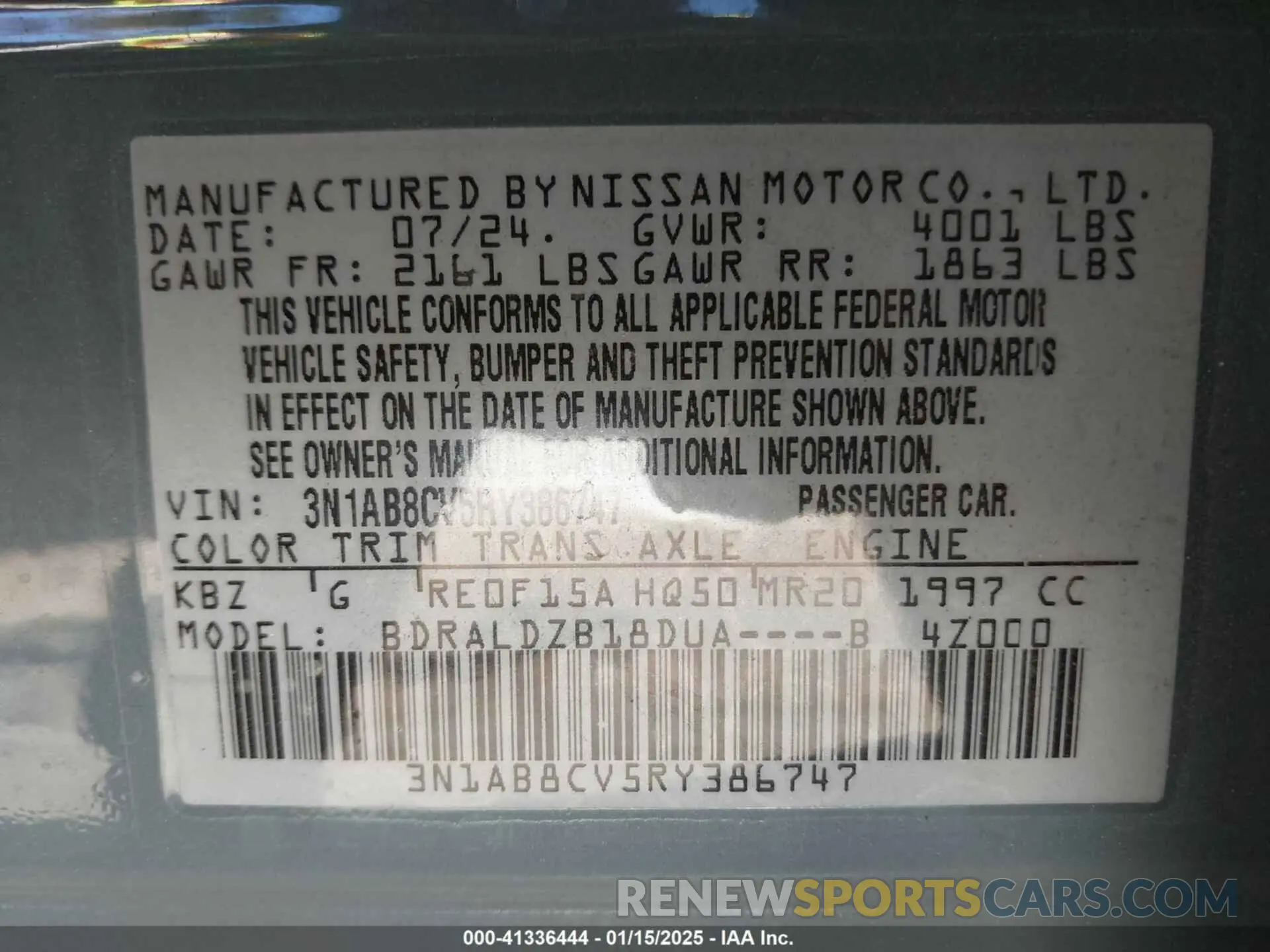 9 Photograph of a damaged car 3N1AB8CV5RY386747 NISSAN SENTRA 2024