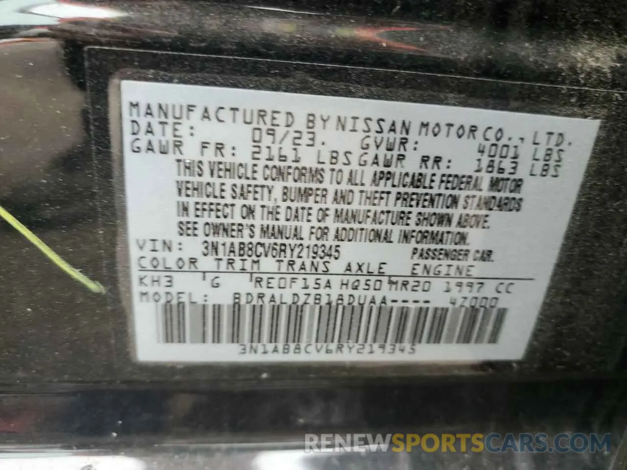 12 Photograph of a damaged car 3N1AB8CV6RY219345 NISSAN SENTRA 2024