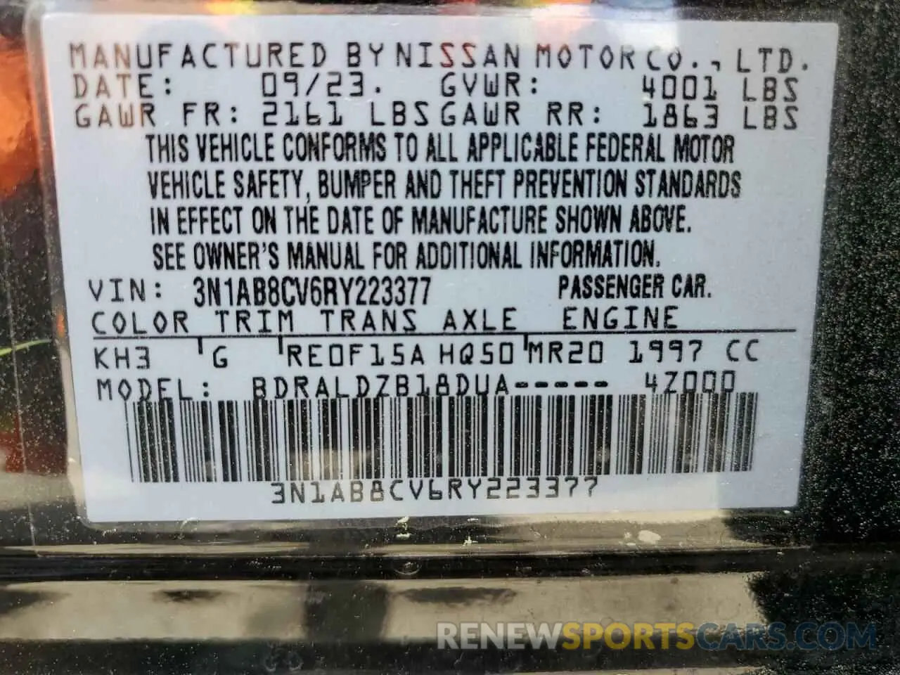 12 Photograph of a damaged car 3N1AB8CV6RY223377 NISSAN SENTRA 2024