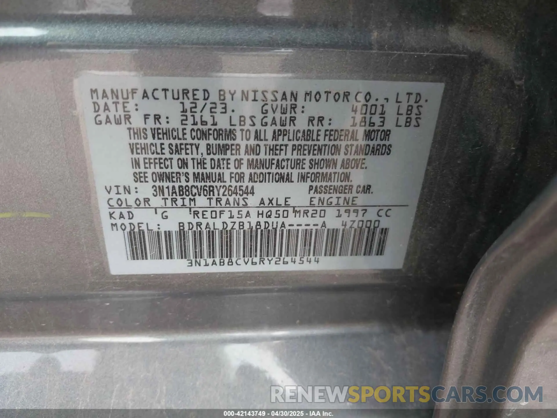 9 Photograph of a damaged car 3N1AB8CV6RY264544 NISSAN SENTRA 2024