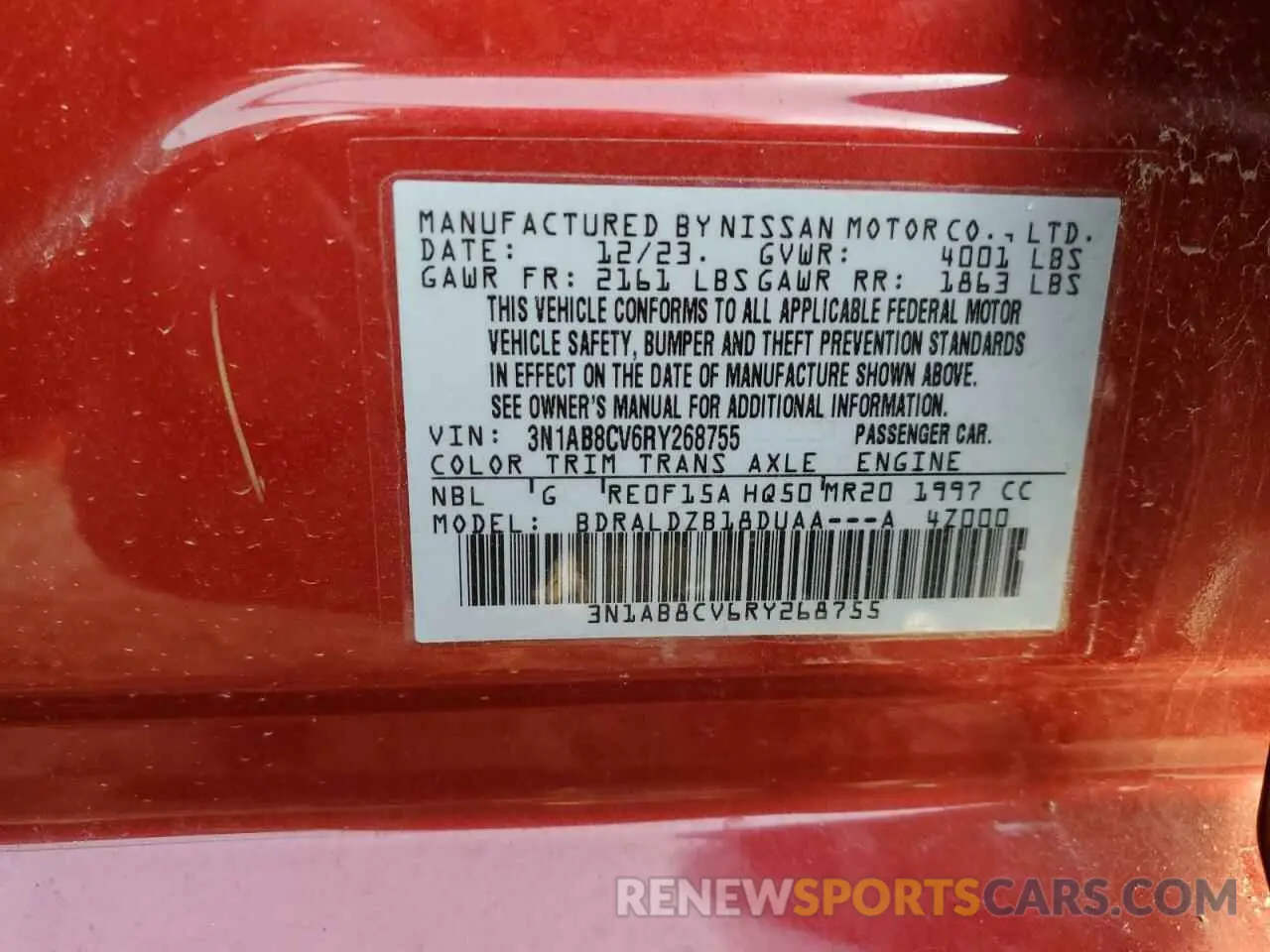 14 Photograph of a damaged car 3N1AB8CV6RY268755 NISSAN SENTRA 2024