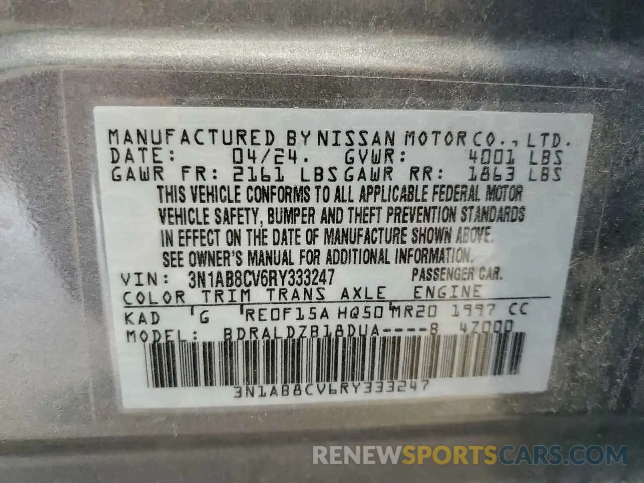 13 Photograph of a damaged car 3N1AB8CV6RY333247 NISSAN SENTRA 2024