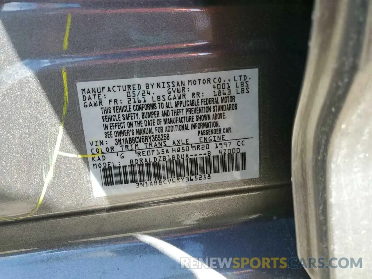 12 Photograph of a damaged car 3N1AB8CV6RY365258 NISSAN SENTRA 2024