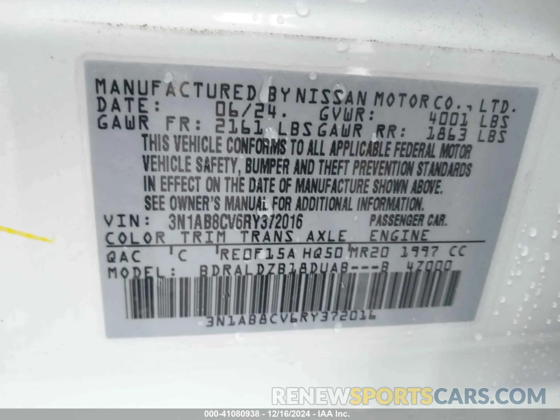 9 Photograph of a damaged car 3N1AB8CV6RY372016 NISSAN SENTRA 2024