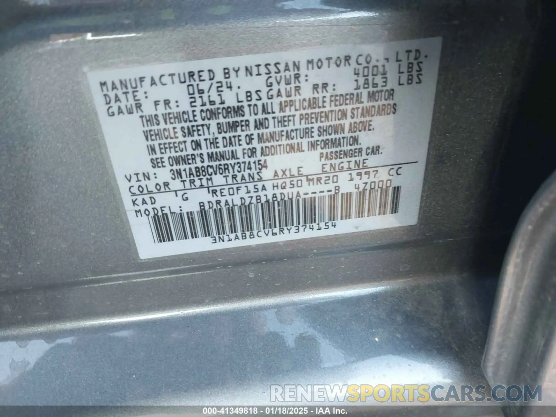 9 Photograph of a damaged car 3N1AB8CV6RY374154 NISSAN SENTRA 2024