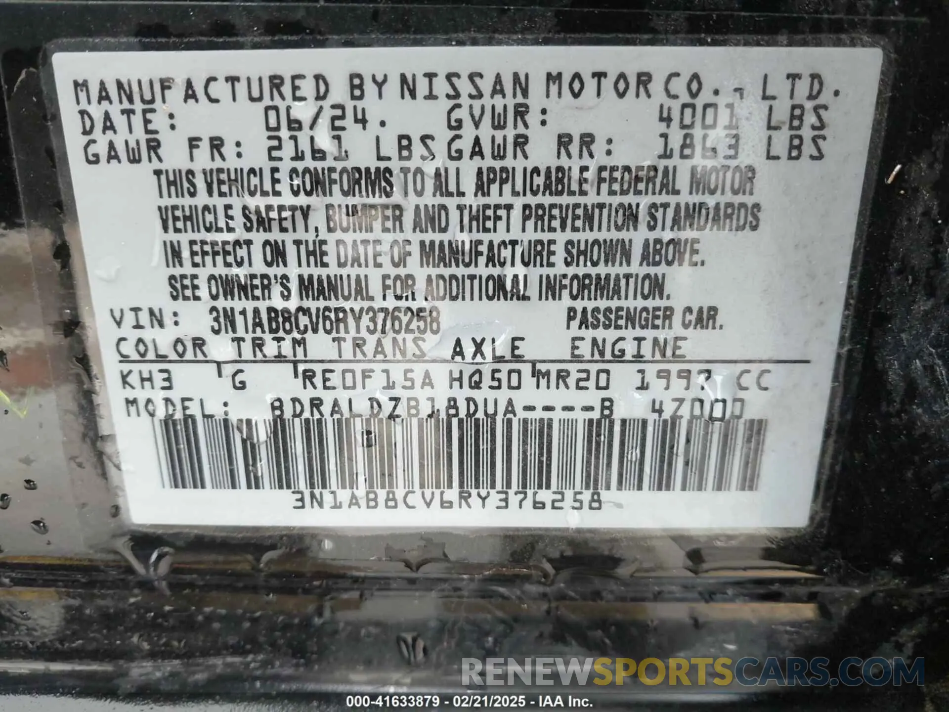 9 Photograph of a damaged car 3N1AB8CV6RY376258 NISSAN SENTRA 2024