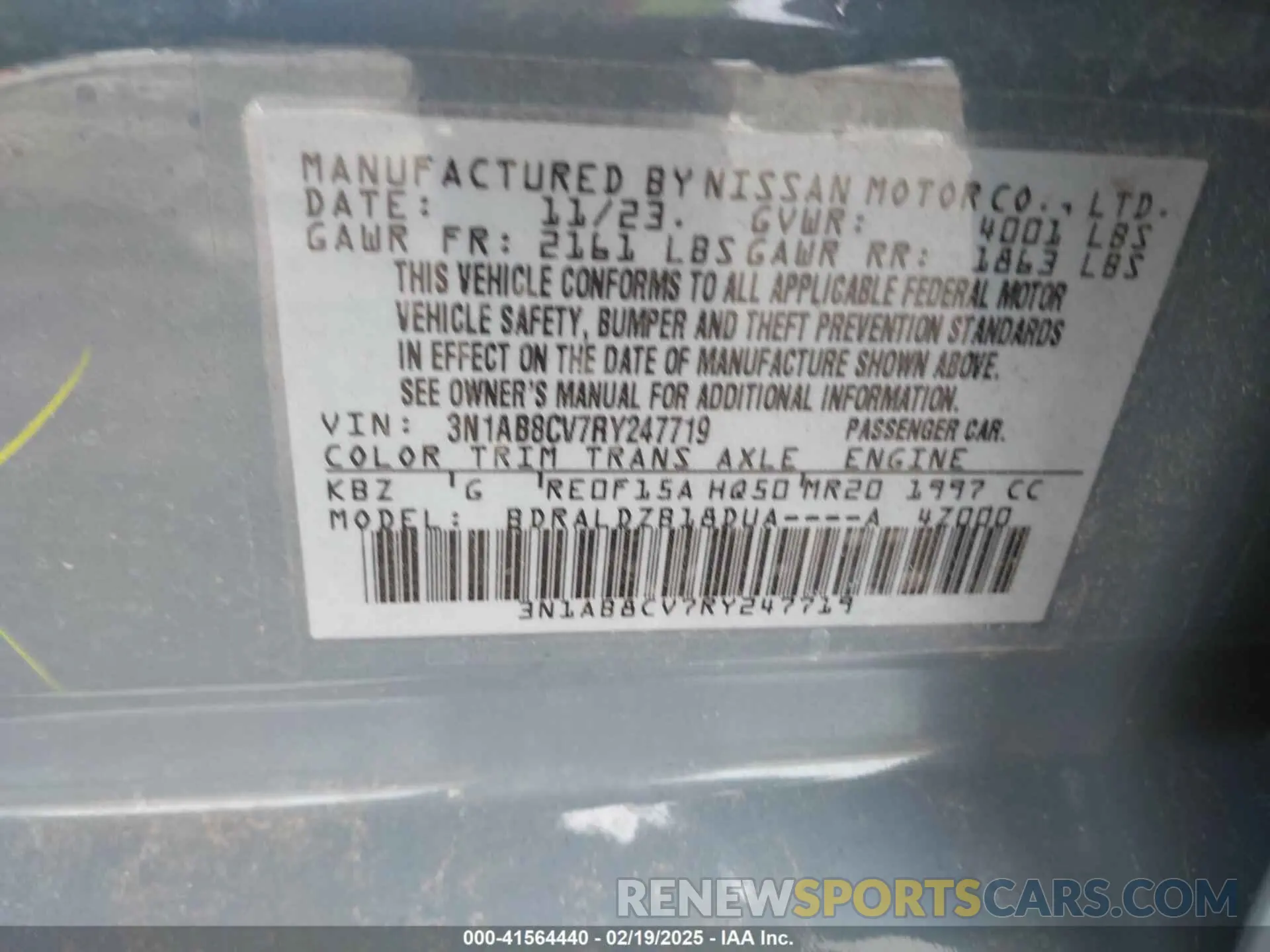 9 Photograph of a damaged car 3N1AB8CV7RY247719 NISSAN SENTRA 2024
