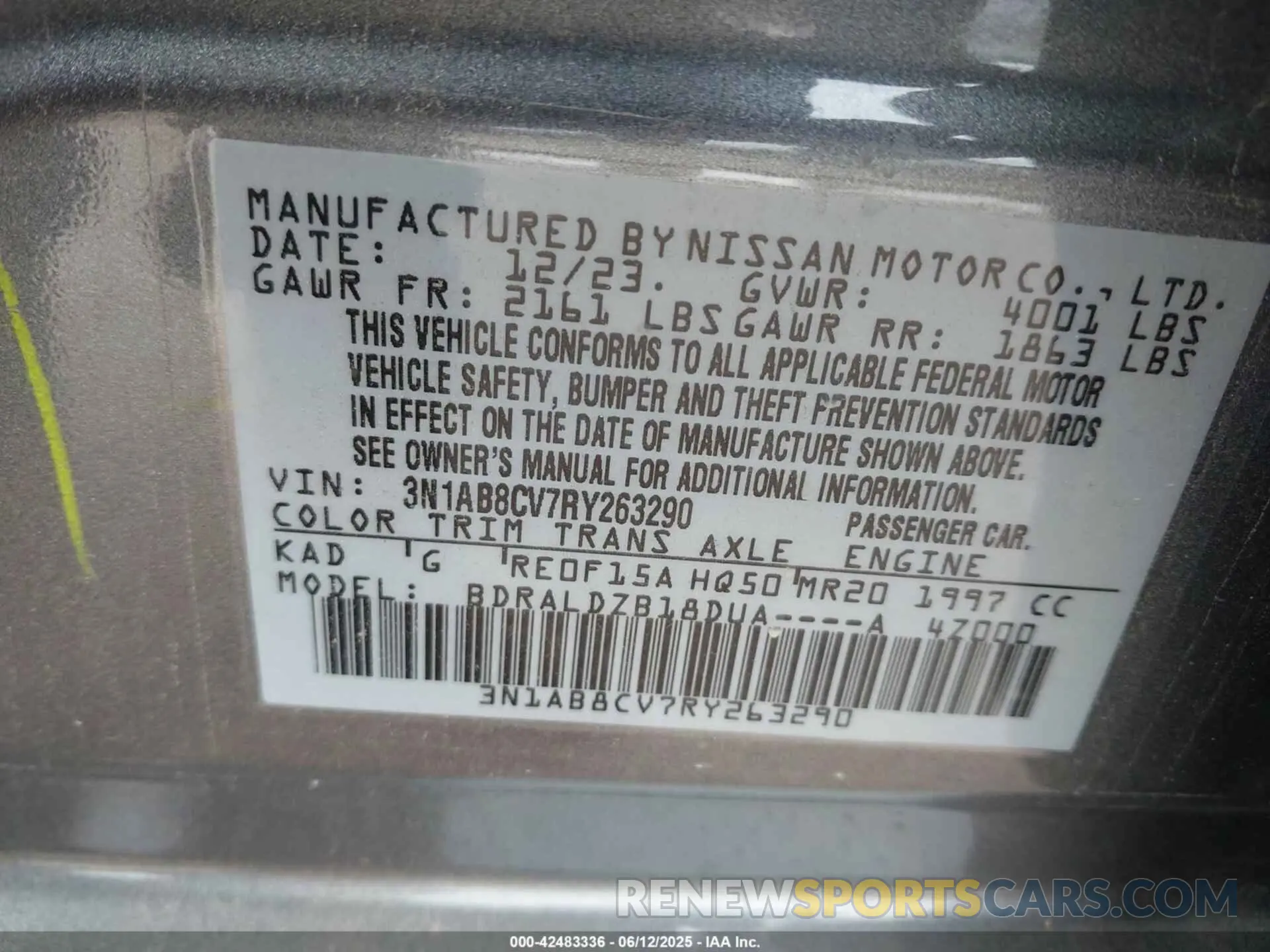9 Photograph of a damaged car 3N1AB8CV7RY263290 NISSAN SENTRA 2024