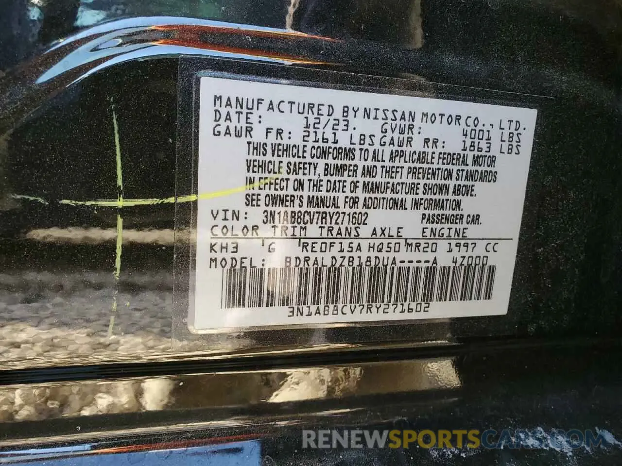 12 Photograph of a damaged car 3N1AB8CV7RY271602 NISSAN SENTRA 2024