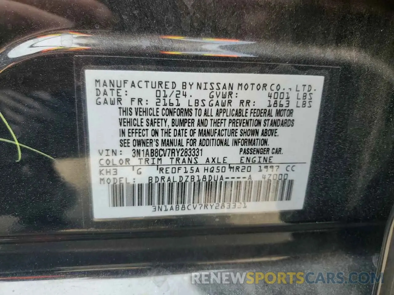 12 Photograph of a damaged car 3N1AB8CV7RY283331 NISSAN SENTRA 2024