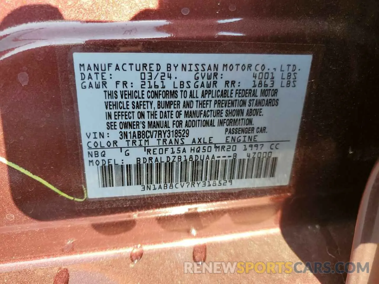 13 Photograph of a damaged car 3N1AB8CV7RY318529 NISSAN SENTRA 2024