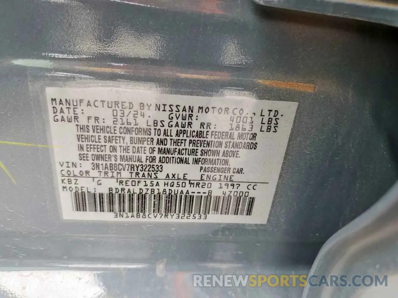 13 Photograph of a damaged car 3N1AB8CV7RY322533 NISSAN SENTRA 2024