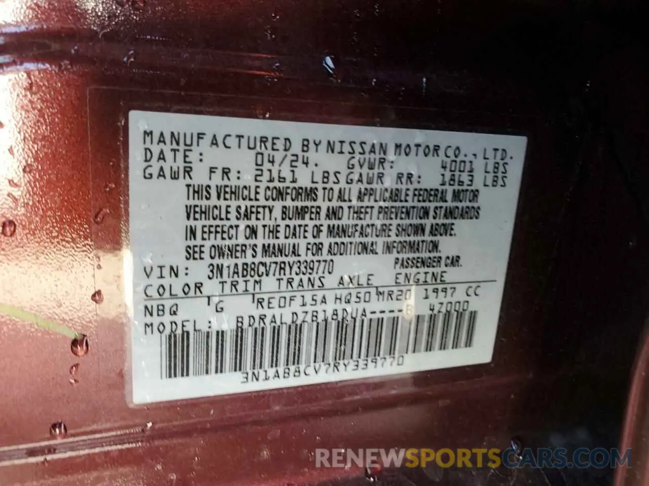 12 Photograph of a damaged car 3N1AB8CV7RY339770 NISSAN SENTRA 2024