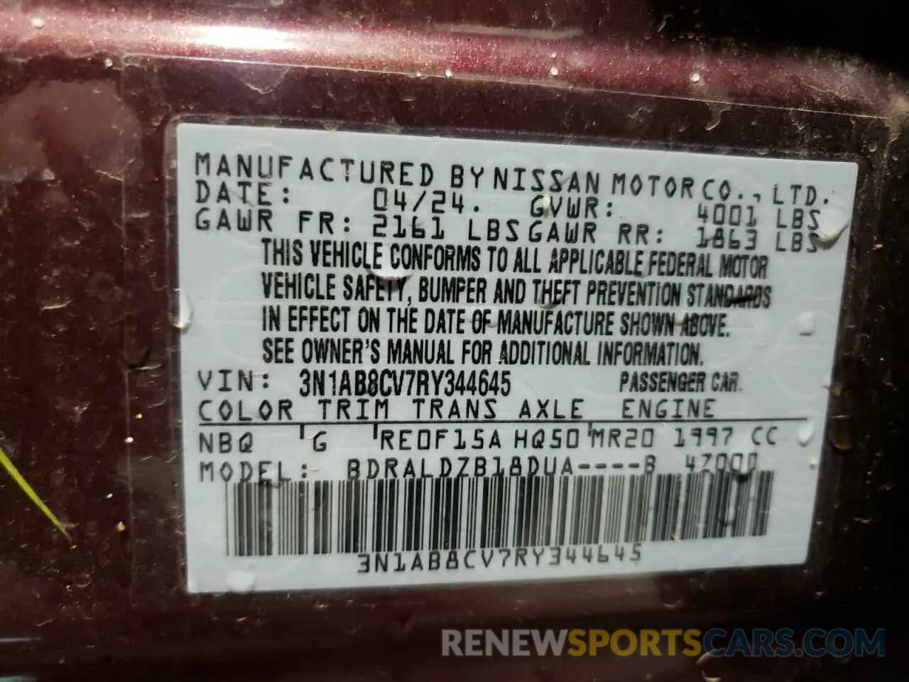 12 Photograph of a damaged car 3N1AB8CV7RY344645 NISSAN SENTRA 2024