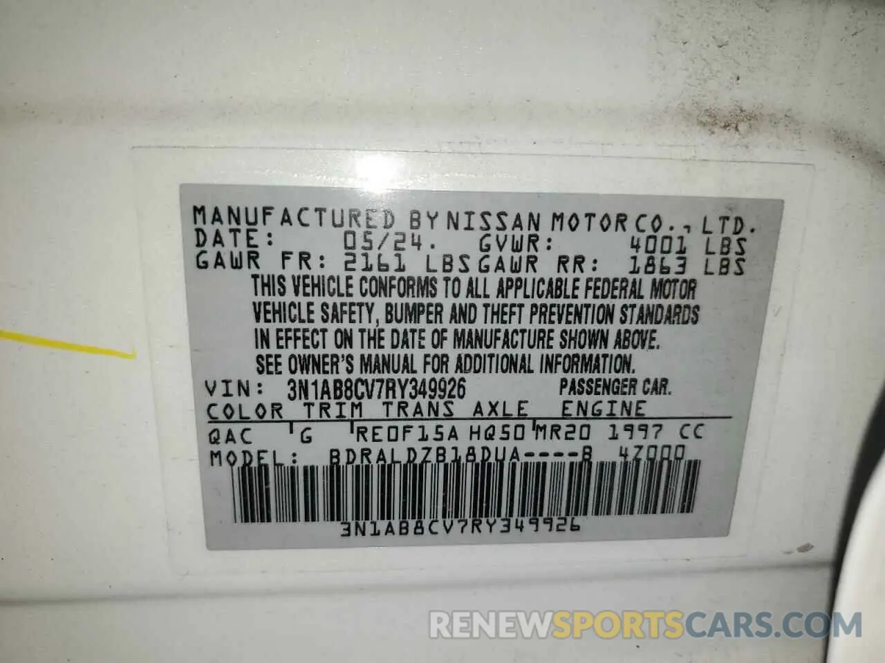 12 Photograph of a damaged car 3N1AB8CV7RY349926 NISSAN SENTRA 2024