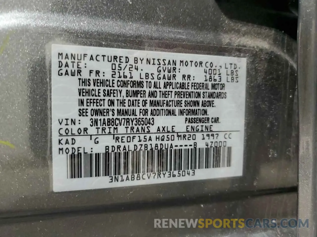 12 Photograph of a damaged car 3N1AB8CV7RY365043 NISSAN SENTRA 2024