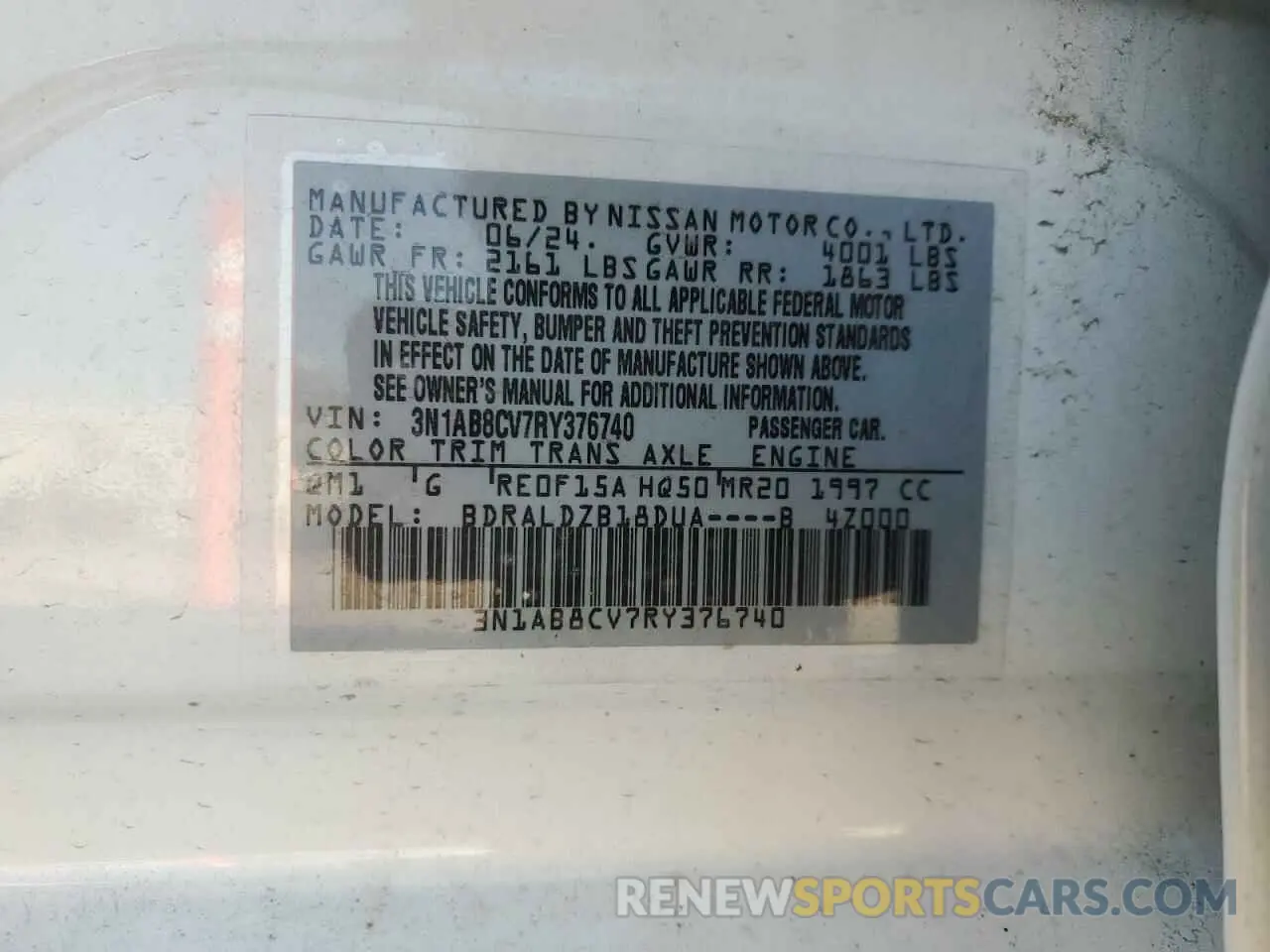 14 Photograph of a damaged car 3N1AB8CV7RY376740 NISSAN SENTRA 2024