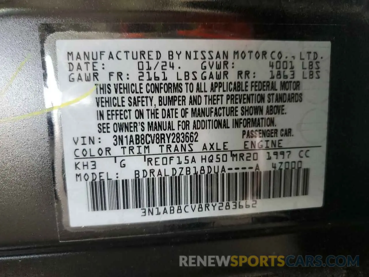 12 Photograph of a damaged car 3N1AB8CV8RY283662 NISSAN SENTRA 2024