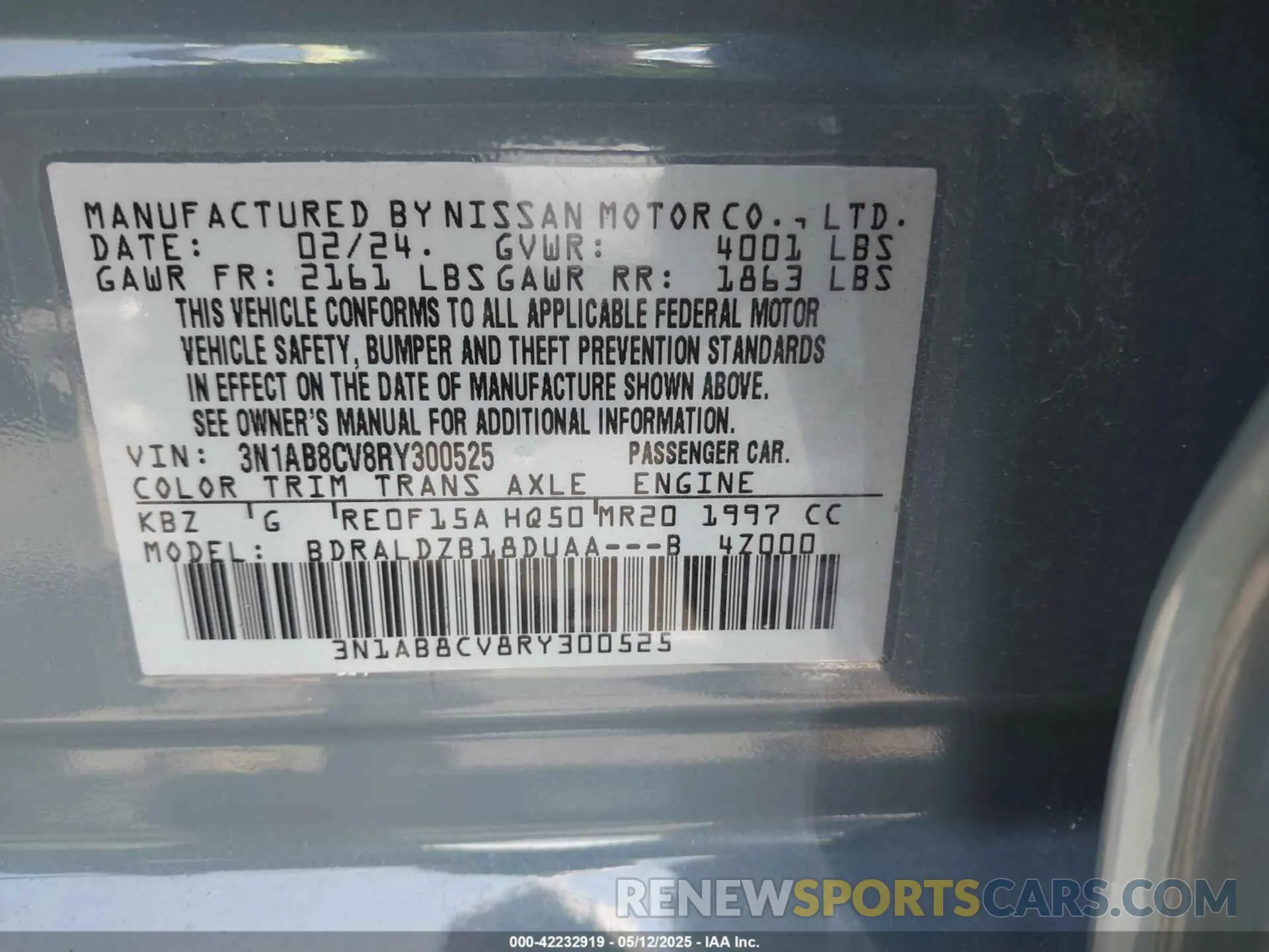 9 Photograph of a damaged car 3N1AB8CV8RY300525 NISSAN SENTRA 2024