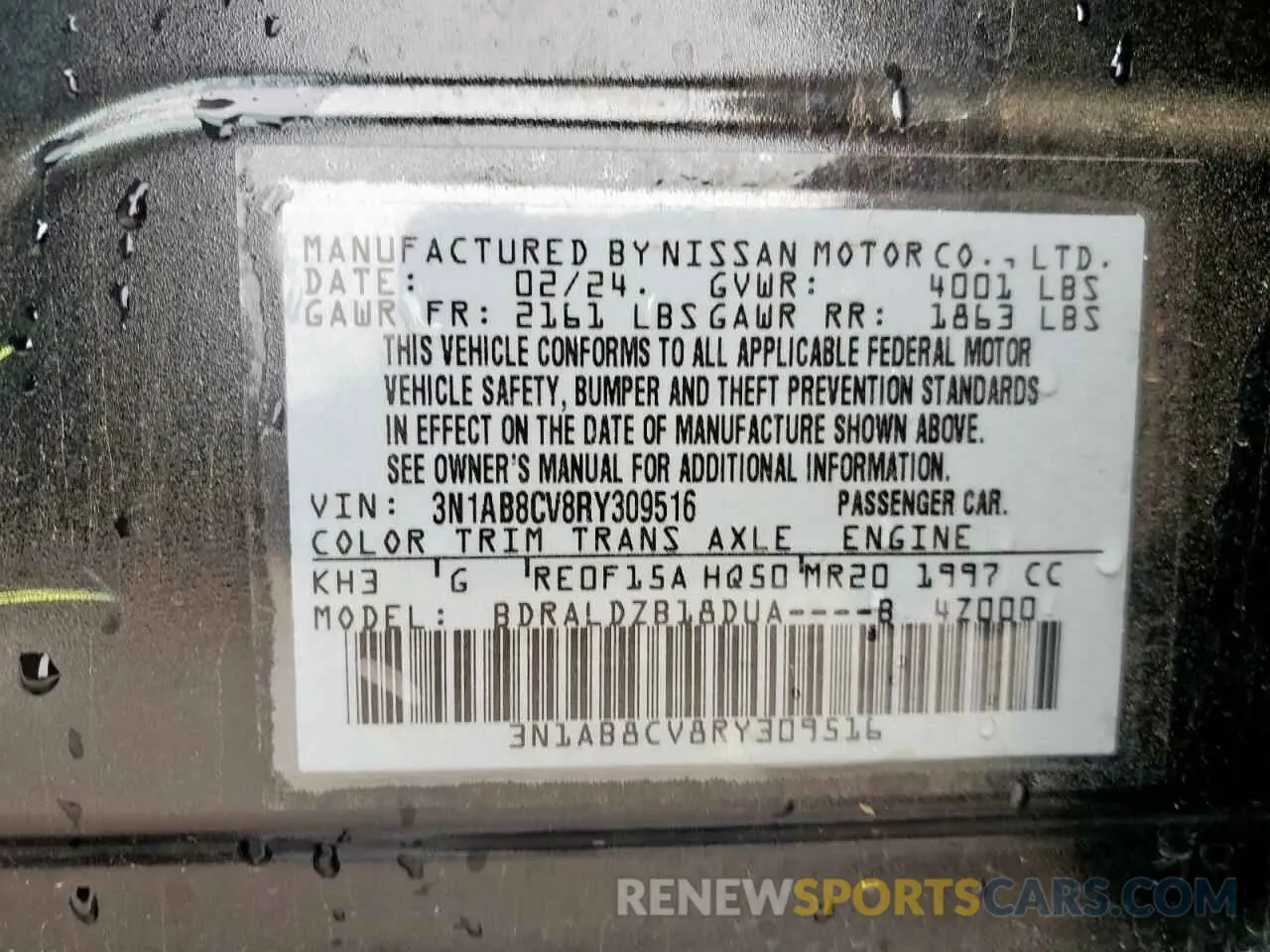 15 Photograph of a damaged car 3N1AB8CV8RY309516 NISSAN SENTRA 2024