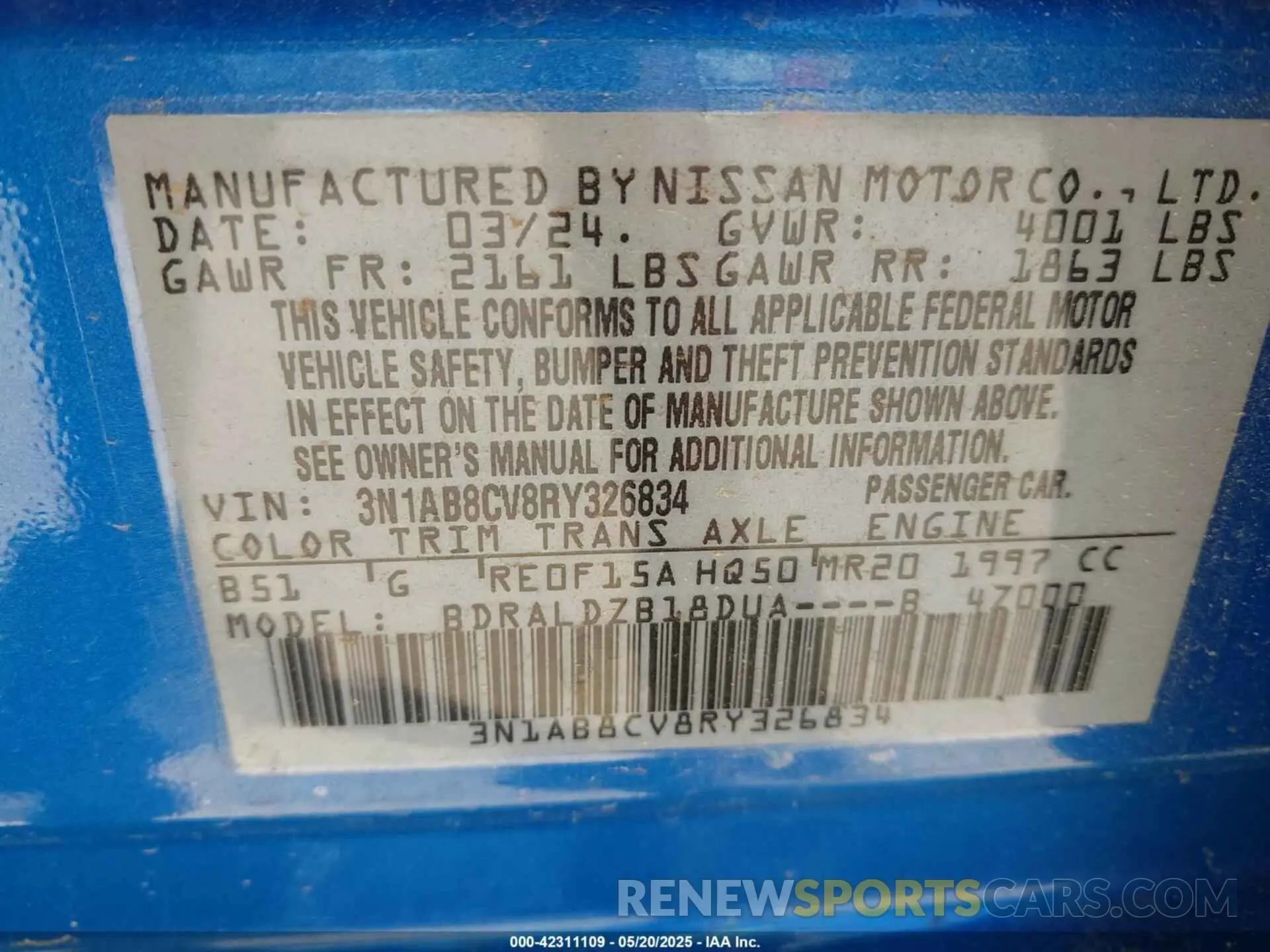 9 Photograph of a damaged car 3N1AB8CV8RY326834 NISSAN SENTRA 2024