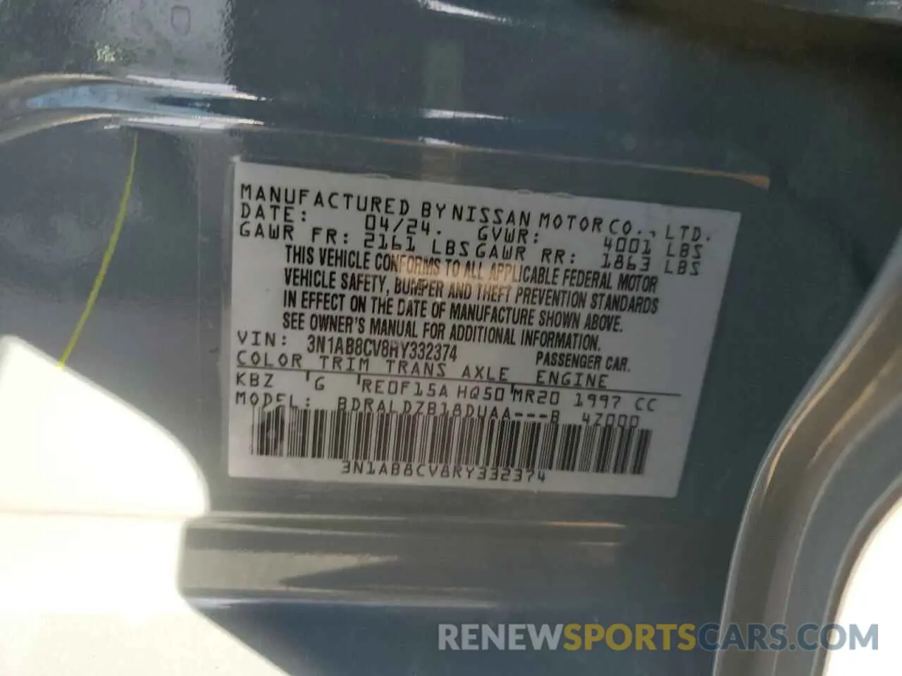 12 Photograph of a damaged car 3N1AB8CV8RY332374 NISSAN SENTRA 2024