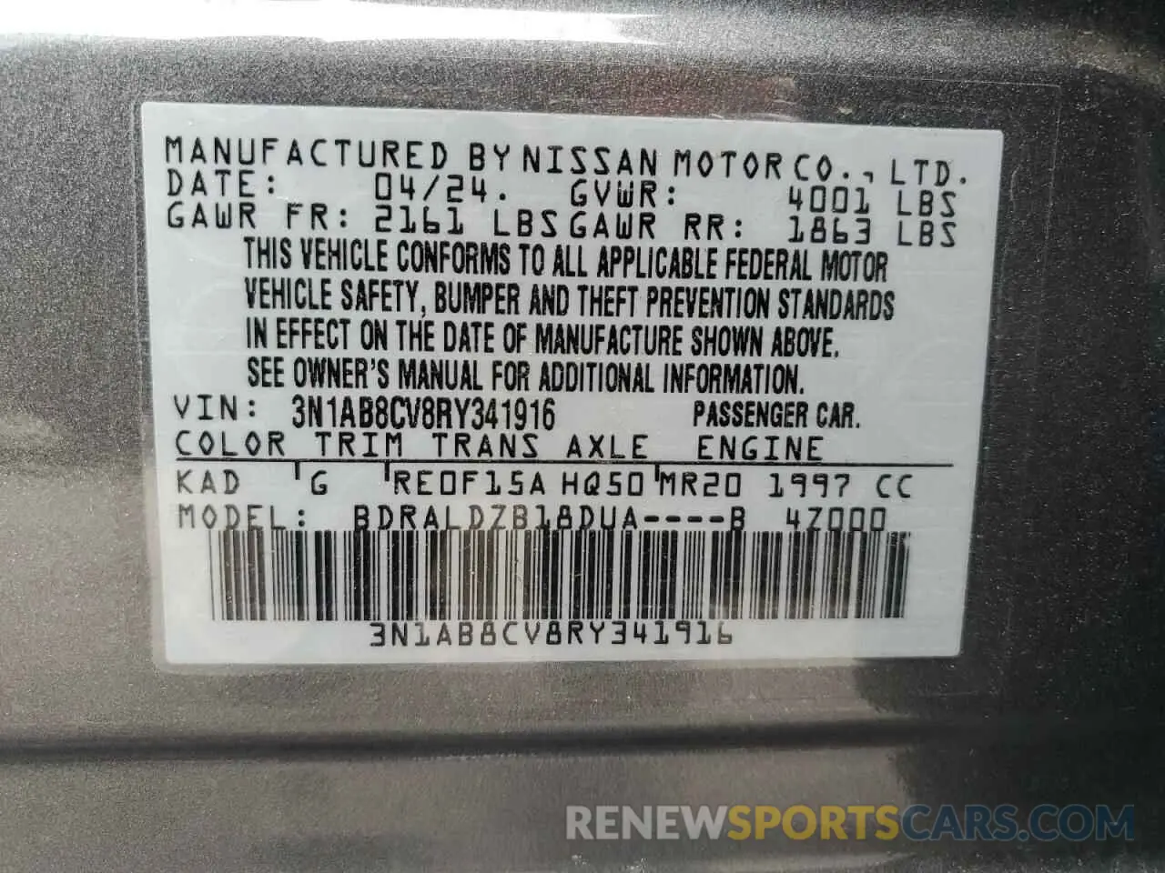 15 Photograph of a damaged car 3N1AB8CV8RY341916 NISSAN SENTRA 2024