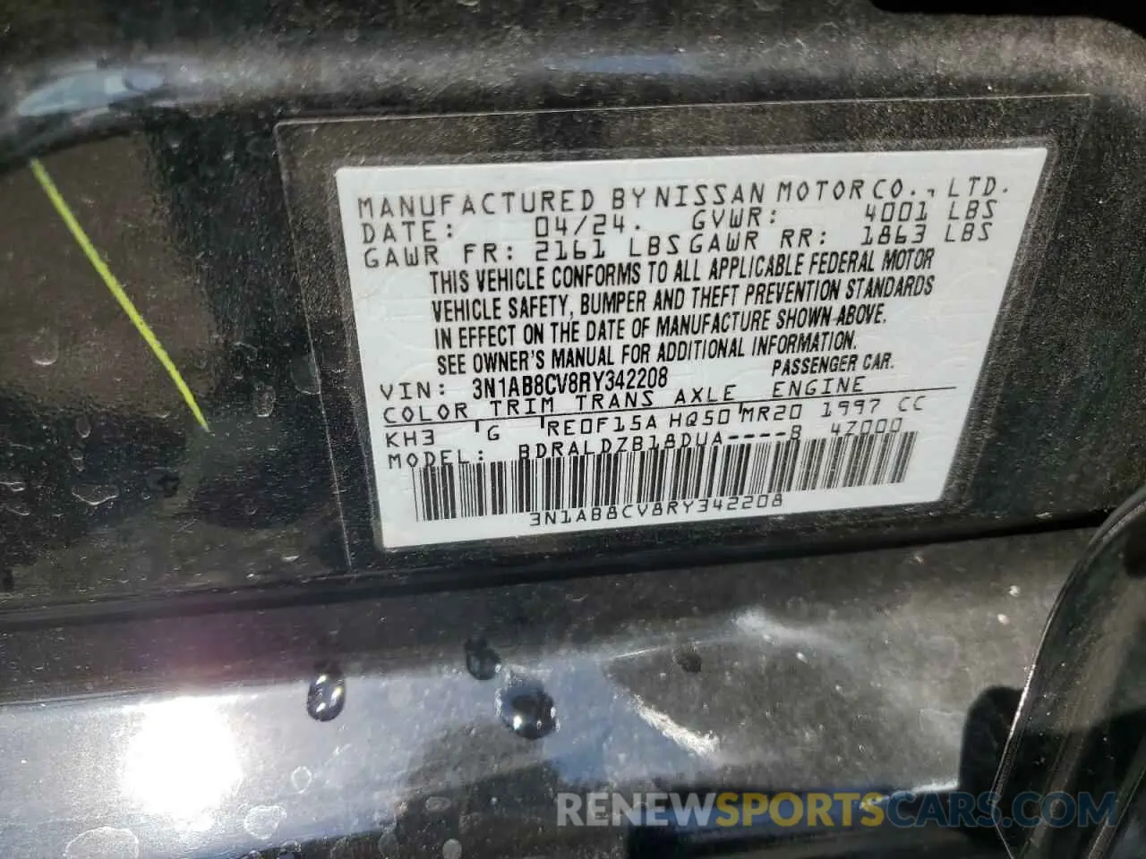 13 Photograph of a damaged car 3N1AB8CV8RY342208 NISSAN SENTRA 2024