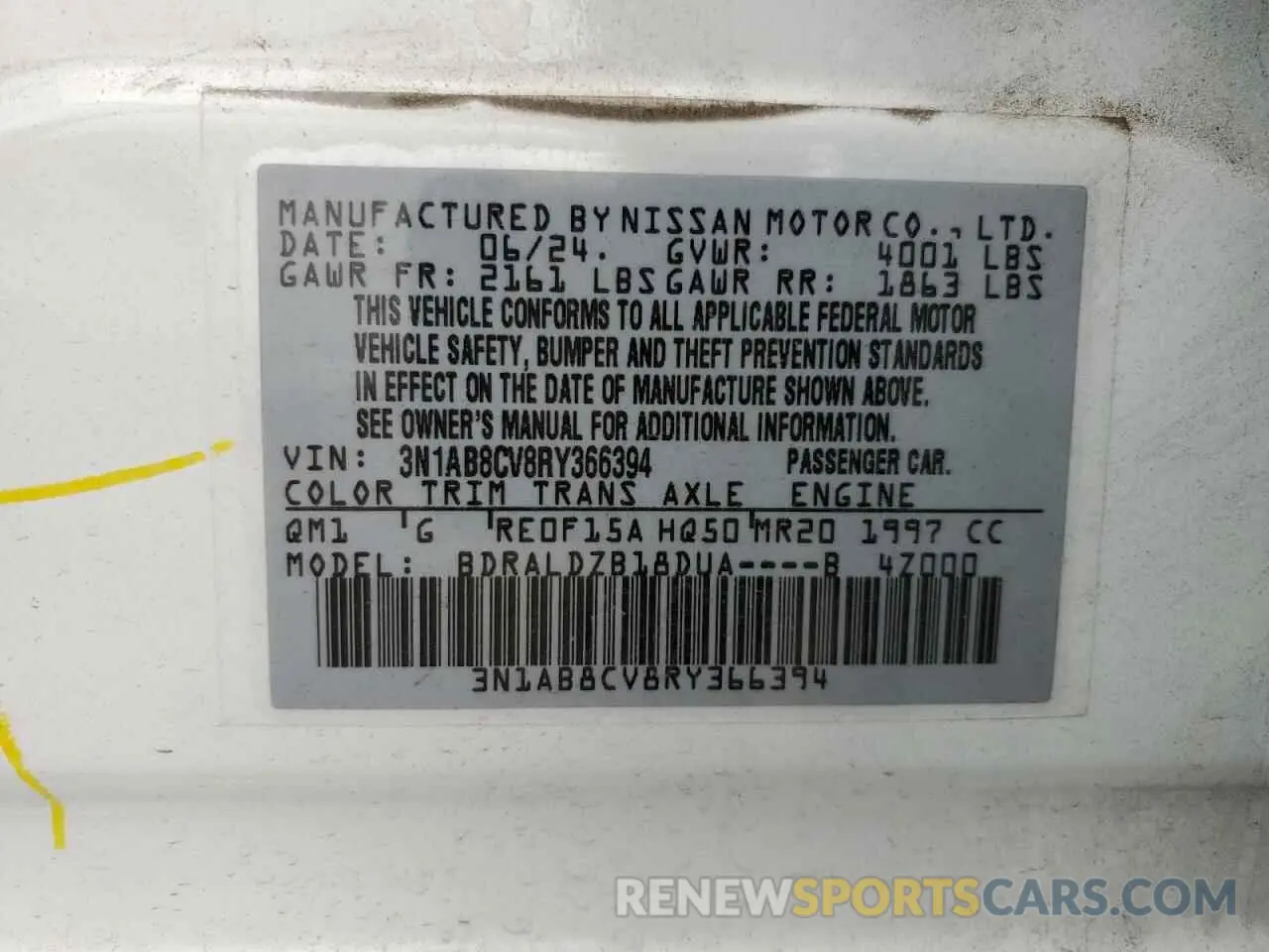12 Photograph of a damaged car 3N1AB8CV8RY366394 NISSAN SENTRA 2024