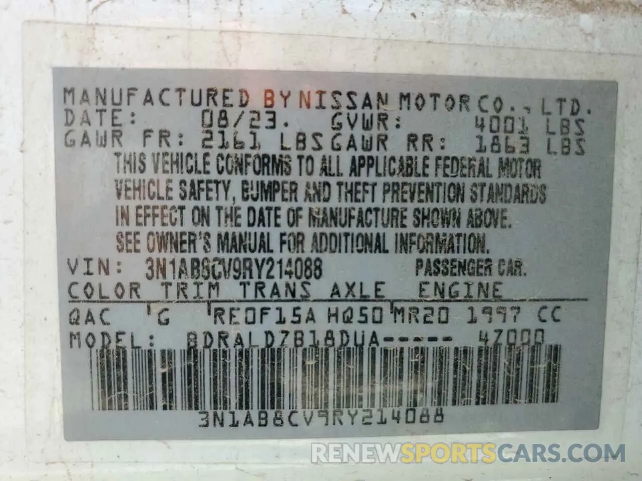 13 Photograph of a damaged car 3N1AB8CV9RY214088 NISSAN SENTRA 2024