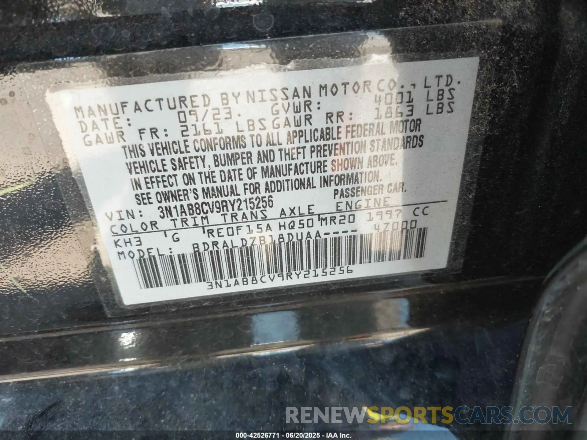 9 Photograph of a damaged car 3N1AB8CV9RY215256 NISSAN SENTRA 2024