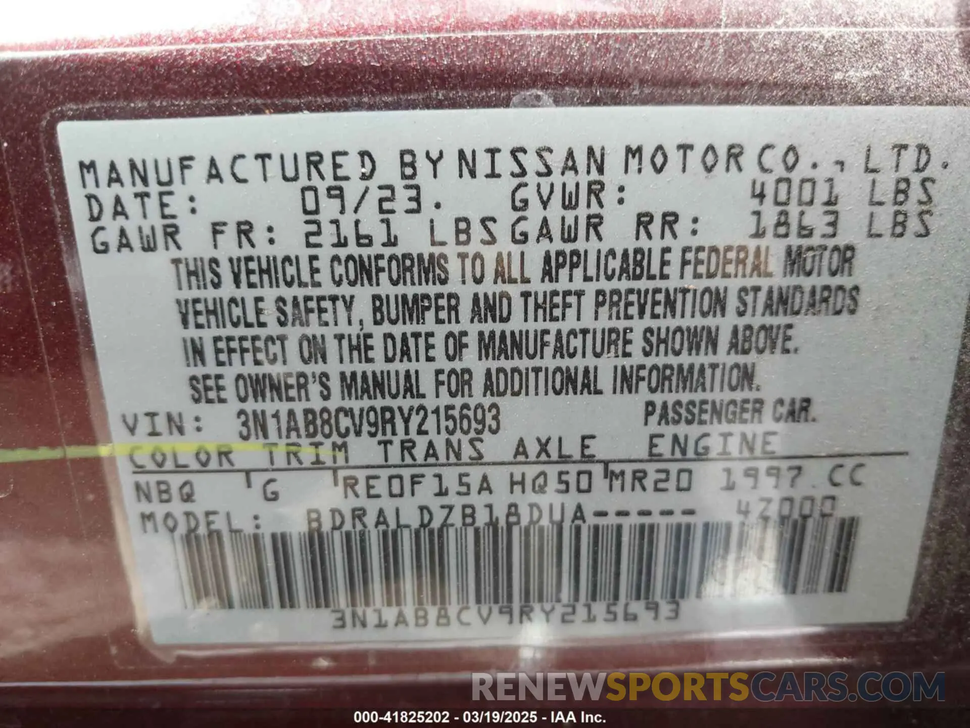 9 Photograph of a damaged car 3N1AB8CV9RY215693 NISSAN SENTRA 2024