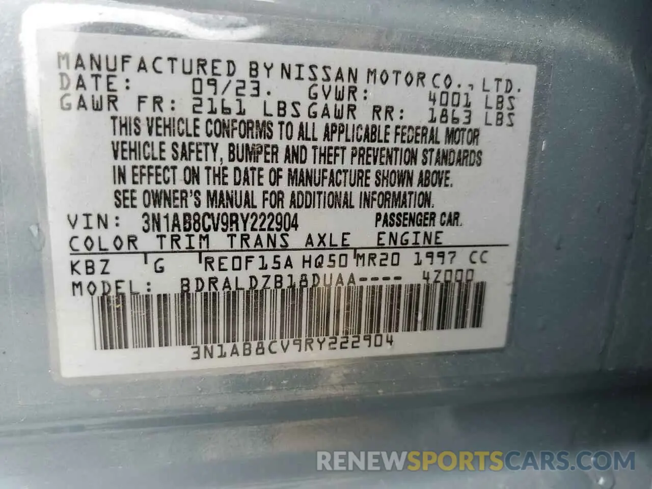 12 Photograph of a damaged car 3N1AB8CV9RY222904 NISSAN SENTRA 2024