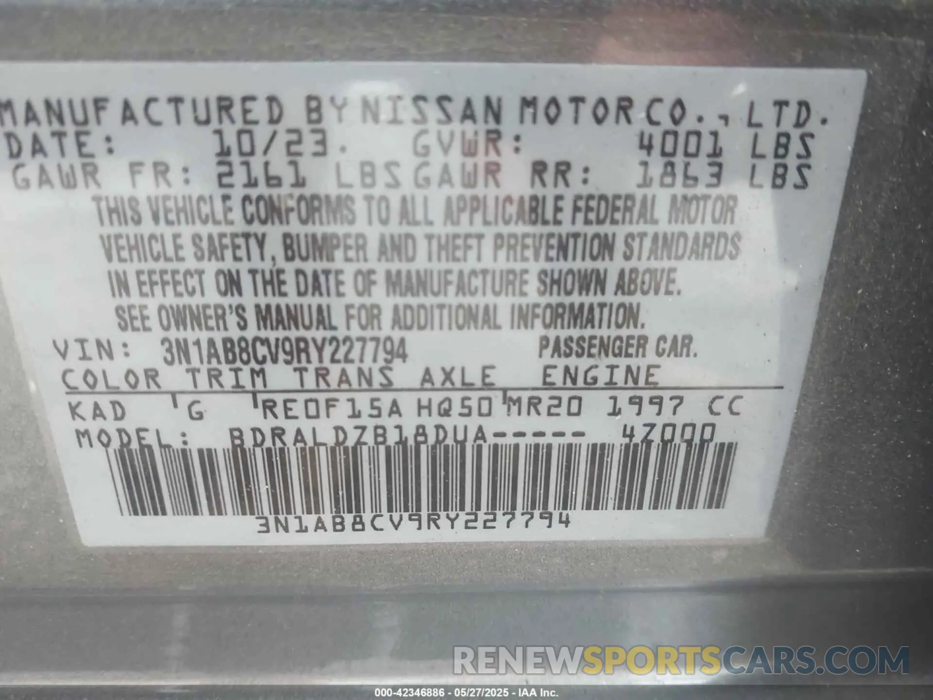 9 Photograph of a damaged car 3N1AB8CV9RY227794 NISSAN SENTRA 2024