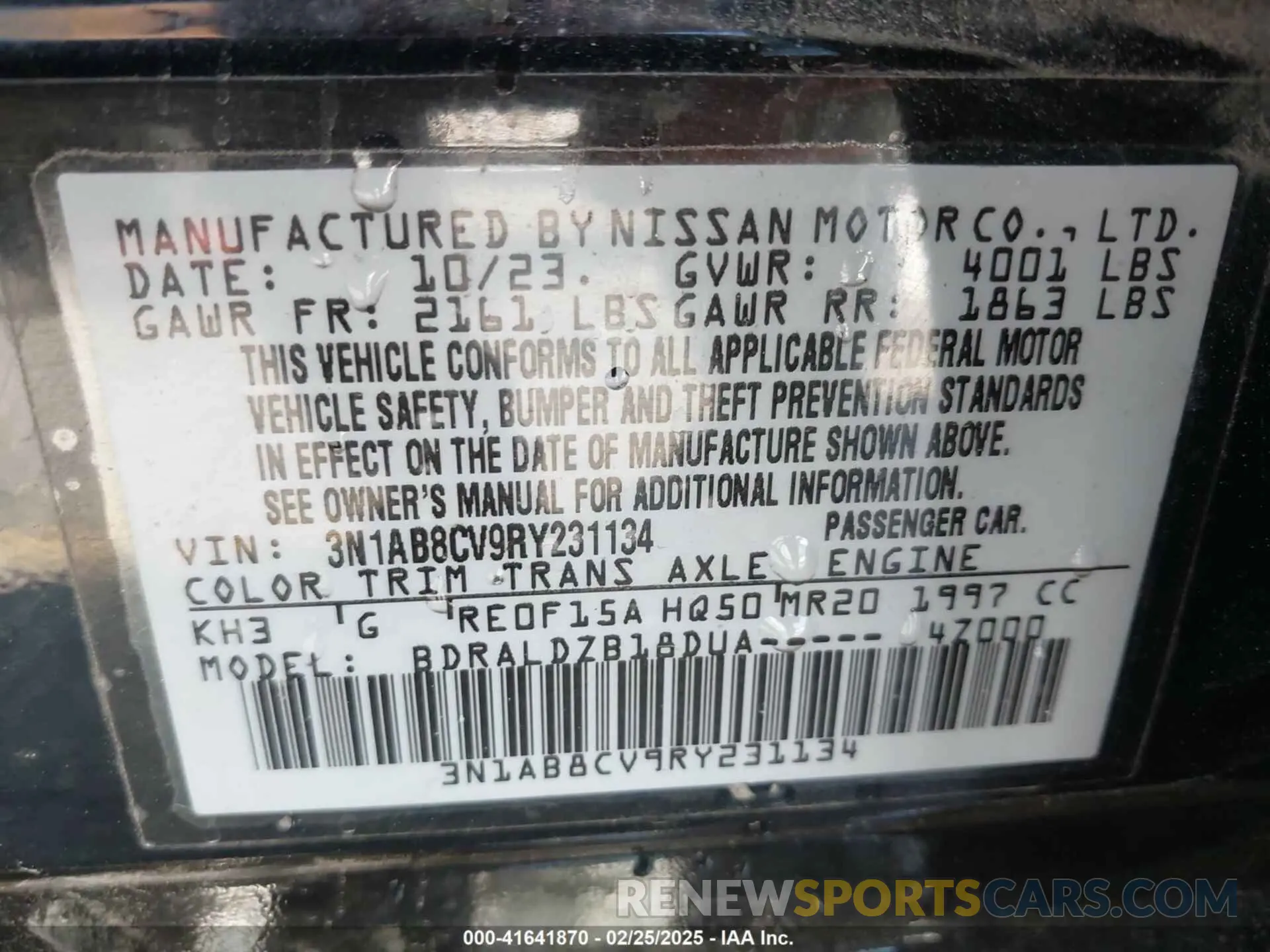 9 Photograph of a damaged car 3N1AB8CV9RY231134 NISSAN SENTRA 2024