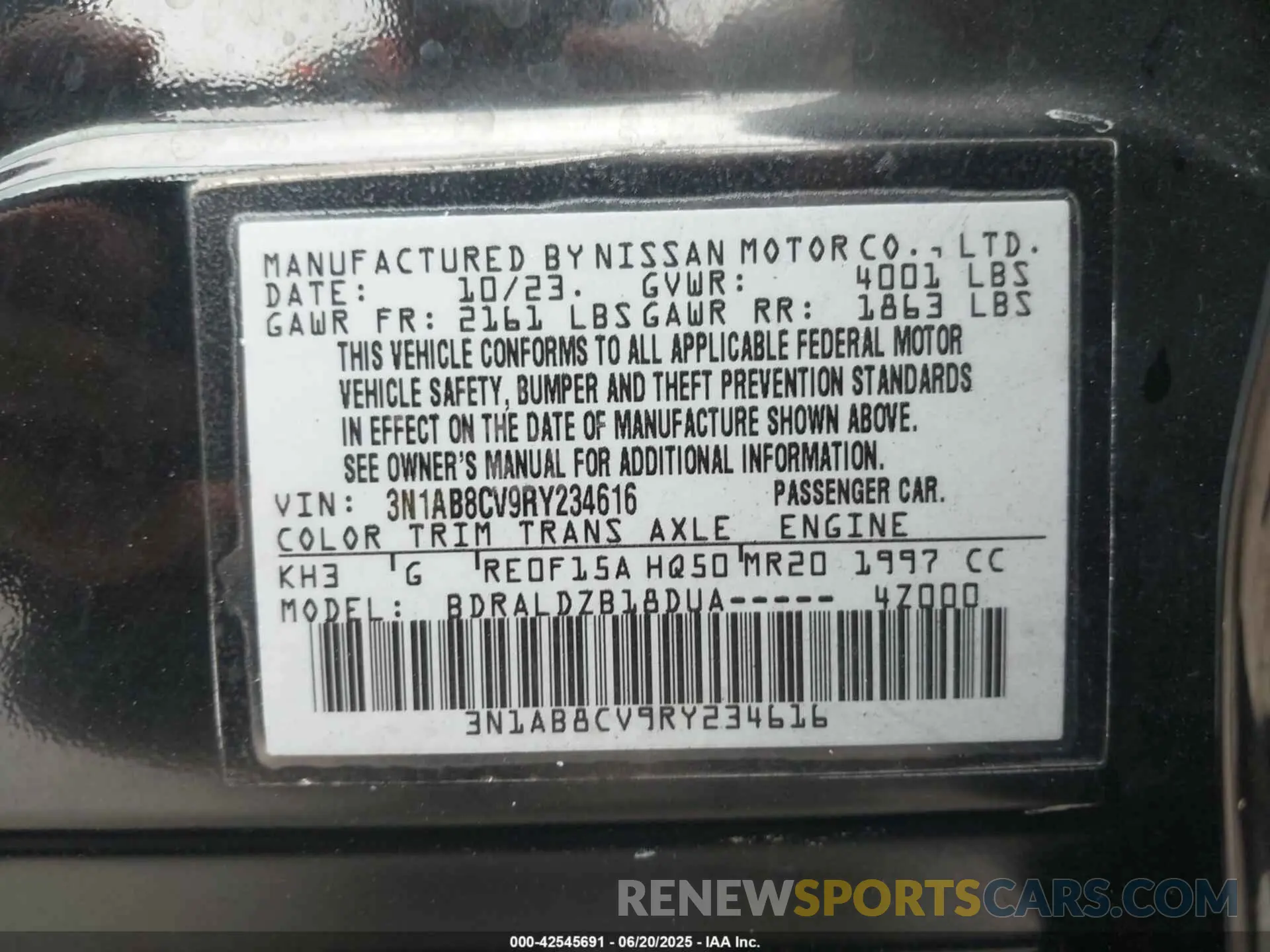 9 Photograph of a damaged car 3N1AB8CV9RY234616 NISSAN SENTRA 2024