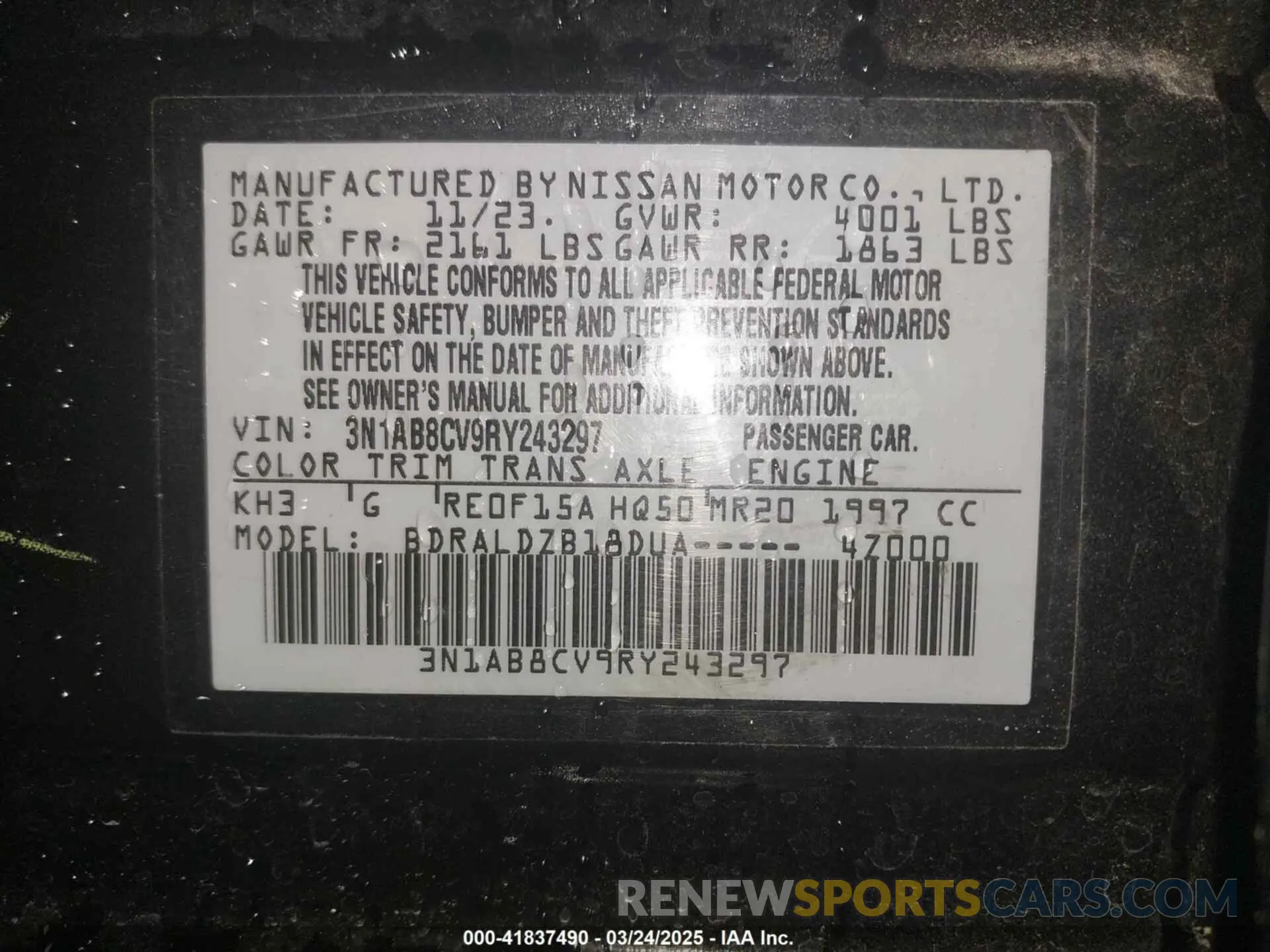 9 Photograph of a damaged car 3N1AB8CV9RY243297 NISSAN SENTRA 2024