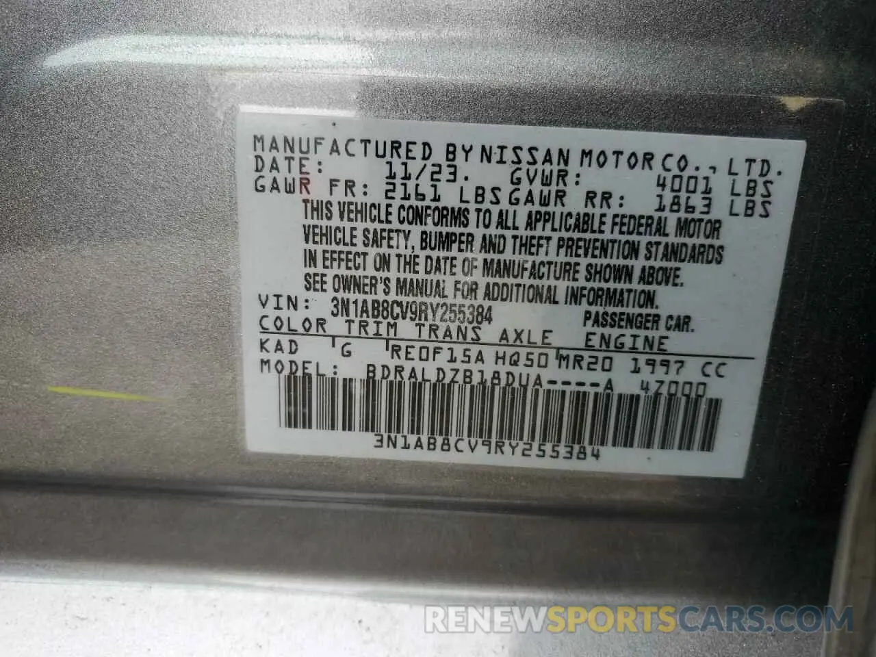 12 Photograph of a damaged car 3N1AB8CV9RY255384 NISSAN SENTRA 2024