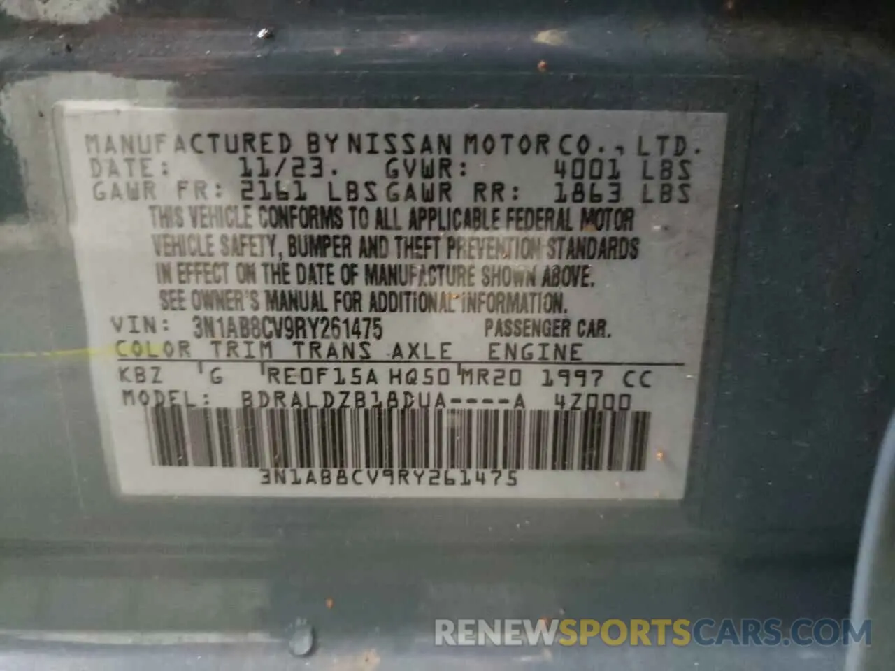 14 Photograph of a damaged car 3N1AB8CV9RY261475 NISSAN SENTRA 2024