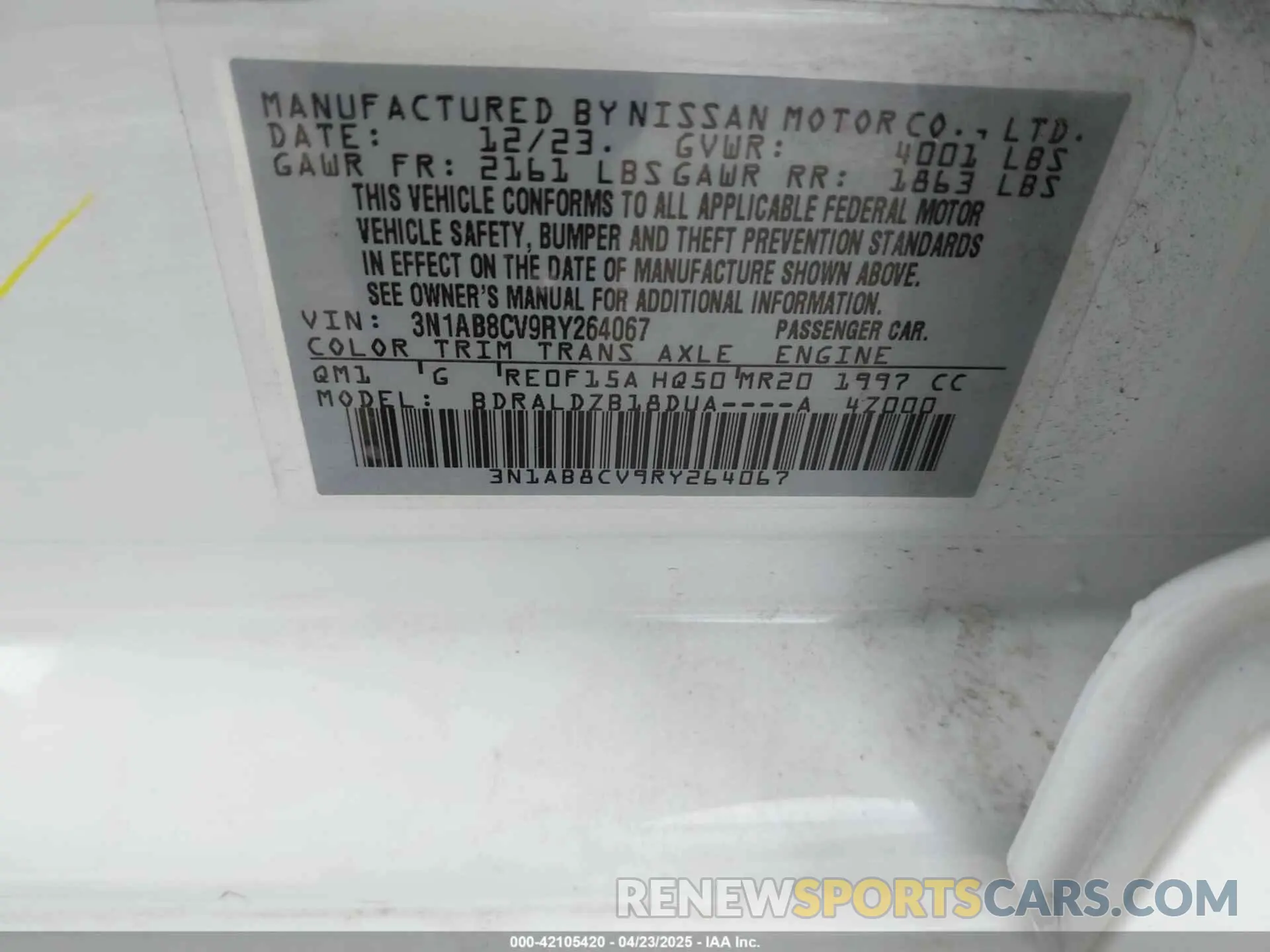9 Photograph of a damaged car 3N1AB8CV9RY264067 NISSAN SENTRA 2024