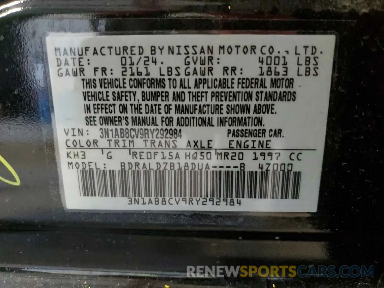 12 Photograph of a damaged car 3N1AB8CV9RY292984 NISSAN SENTRA 2024