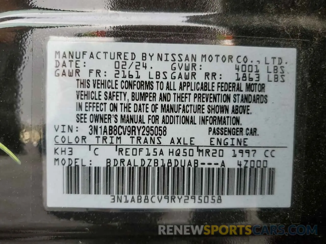 12 Photograph of a damaged car 3N1AB8CV9RY295058 NISSAN SENTRA 2024
