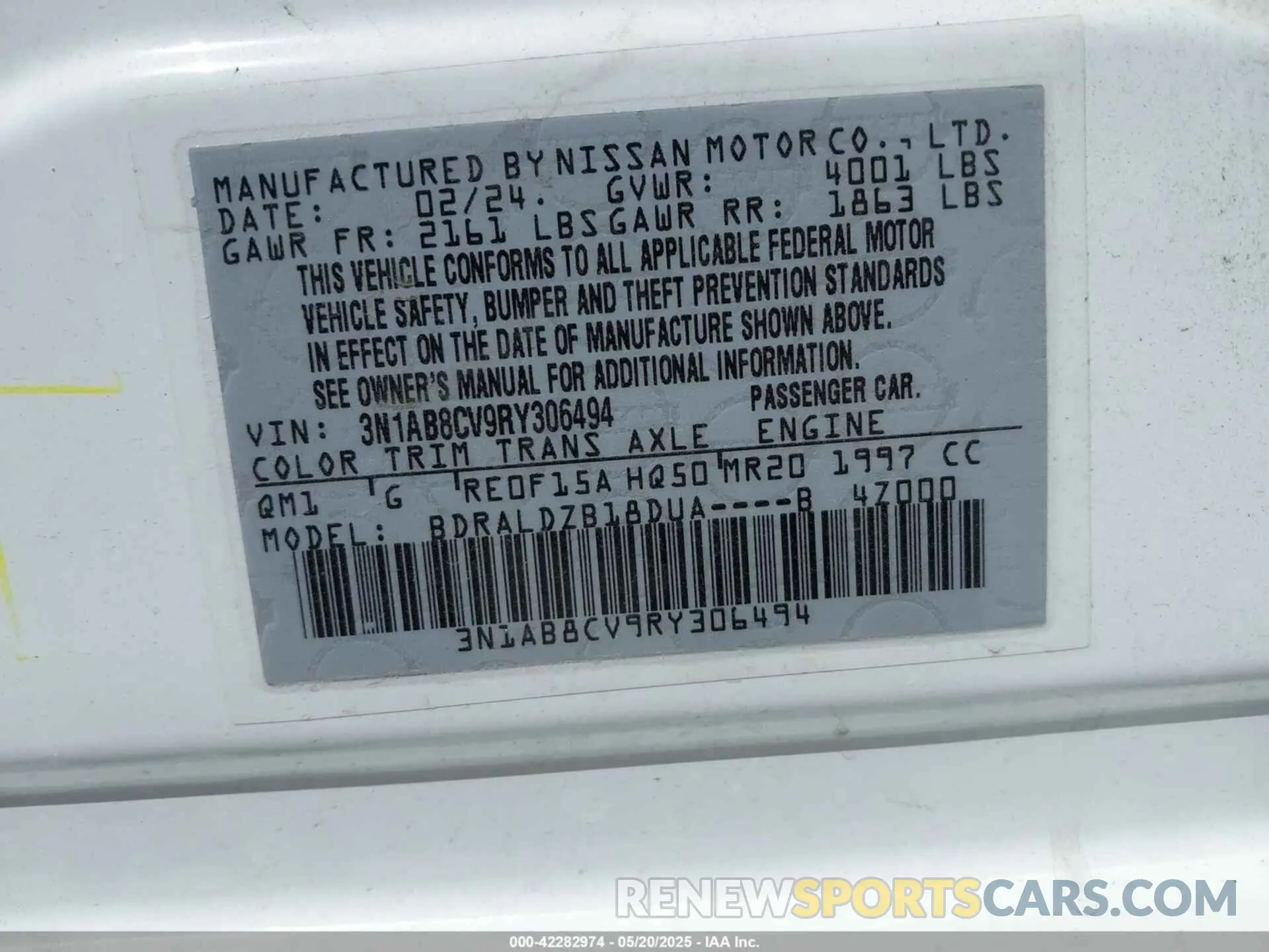 9 Photograph of a damaged car 3N1AB8CV9RY306494 NISSAN SENTRA 2024