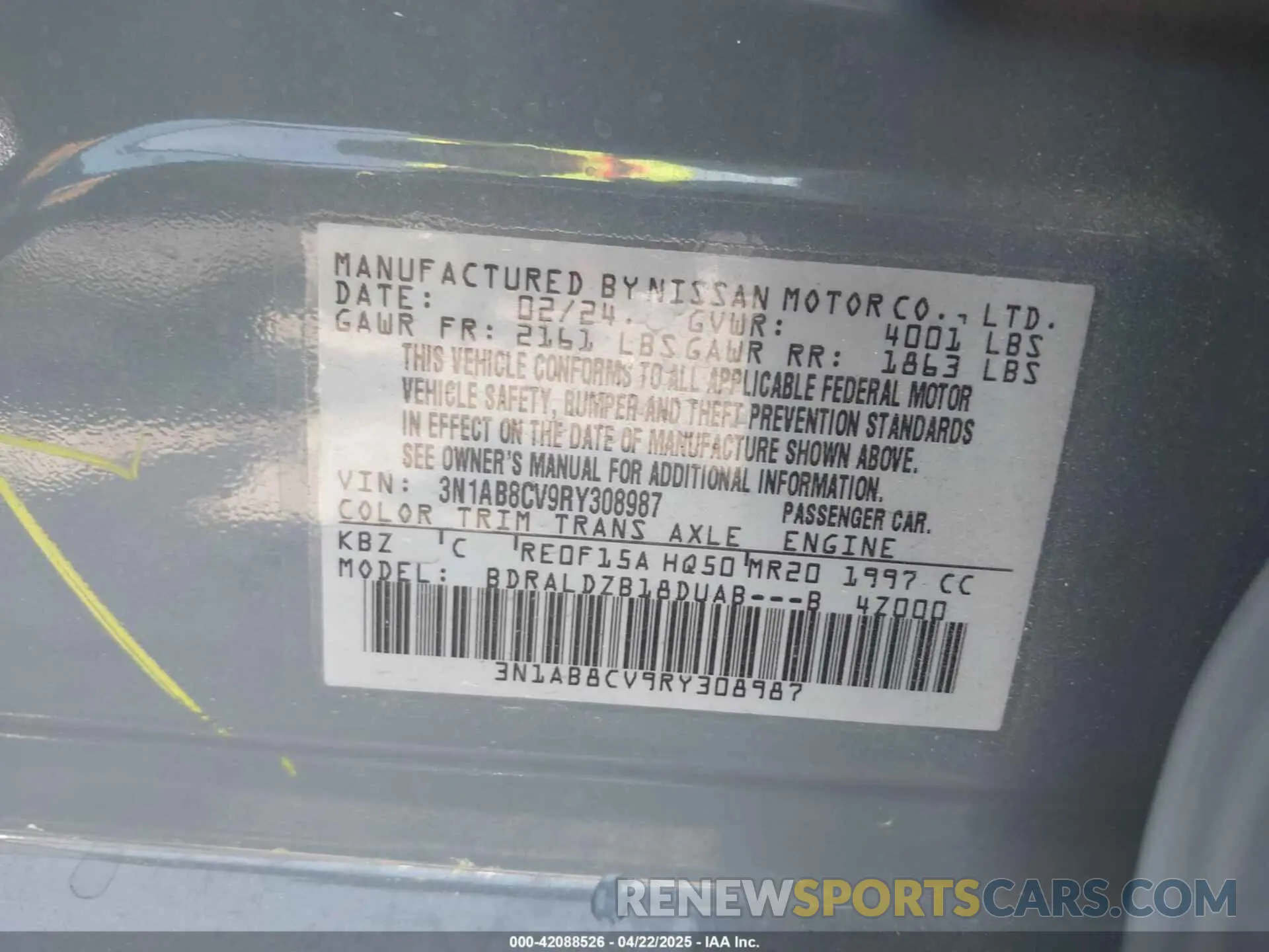 9 Photograph of a damaged car 3N1AB8CV9RY308987 NISSAN SENTRA 2024