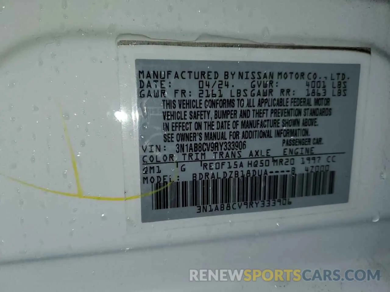 12 Photograph of a damaged car 3N1AB8CV9RY333906 NISSAN SENTRA 2024