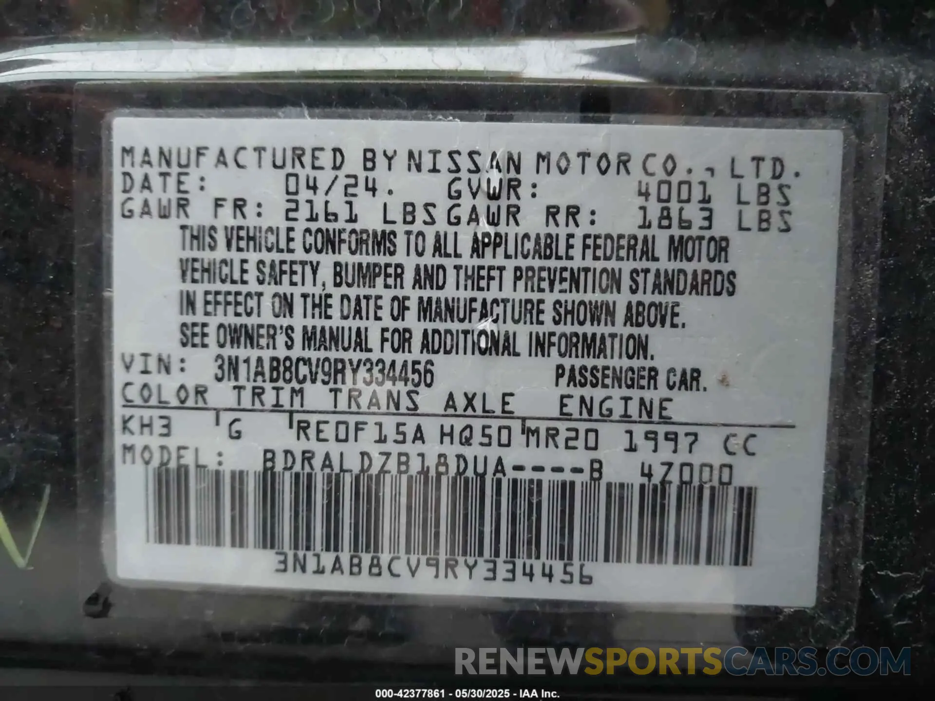 9 Photograph of a damaged car 3N1AB8CV9RY334456 NISSAN SENTRA 2024