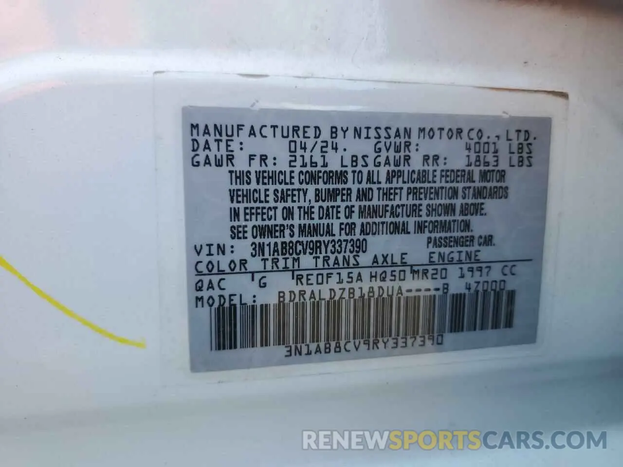 12 Photograph of a damaged car 3N1AB8CV9RY337390 NISSAN SENTRA 2024
