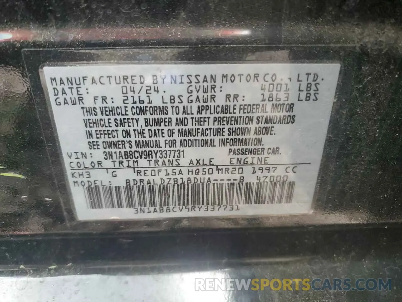 12 Photograph of a damaged car 3N1AB8CV9RY337731 NISSAN SENTRA 2024